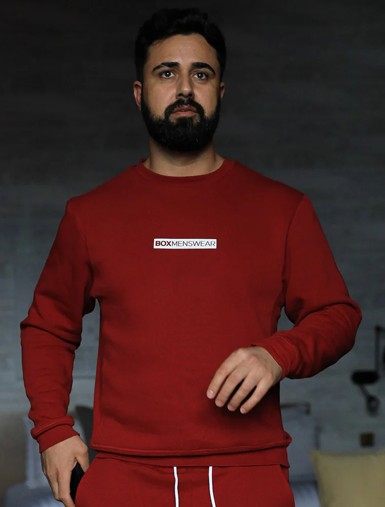 Comfort Fit: Crew Neck - Dark Red - Image 3