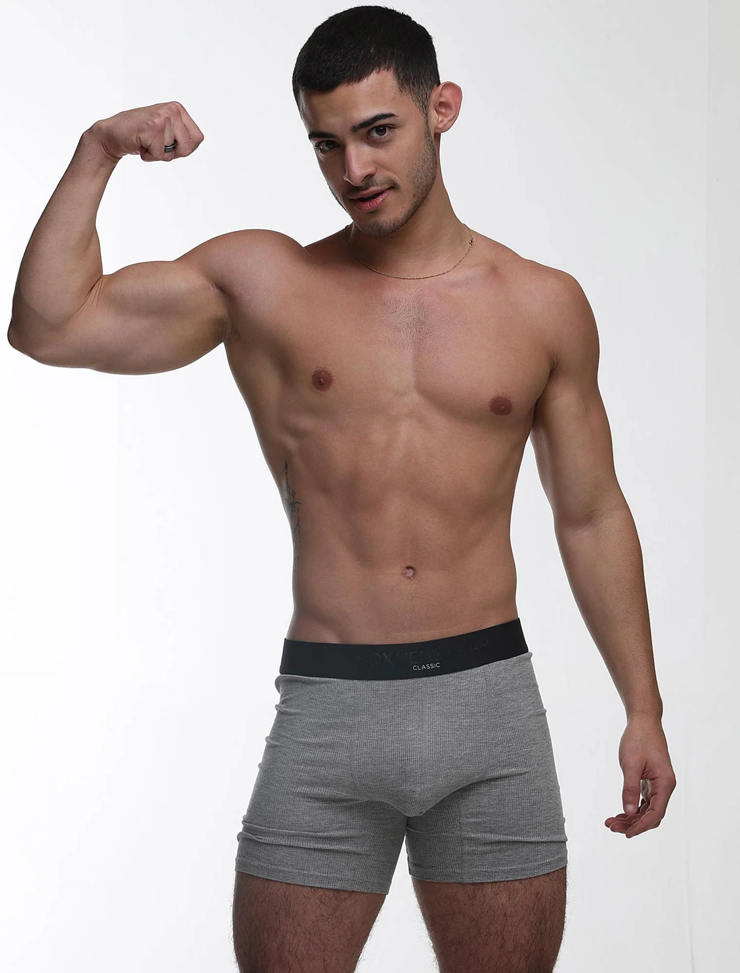 Mens Classic Ribbed Boxers - Grey - Image 6