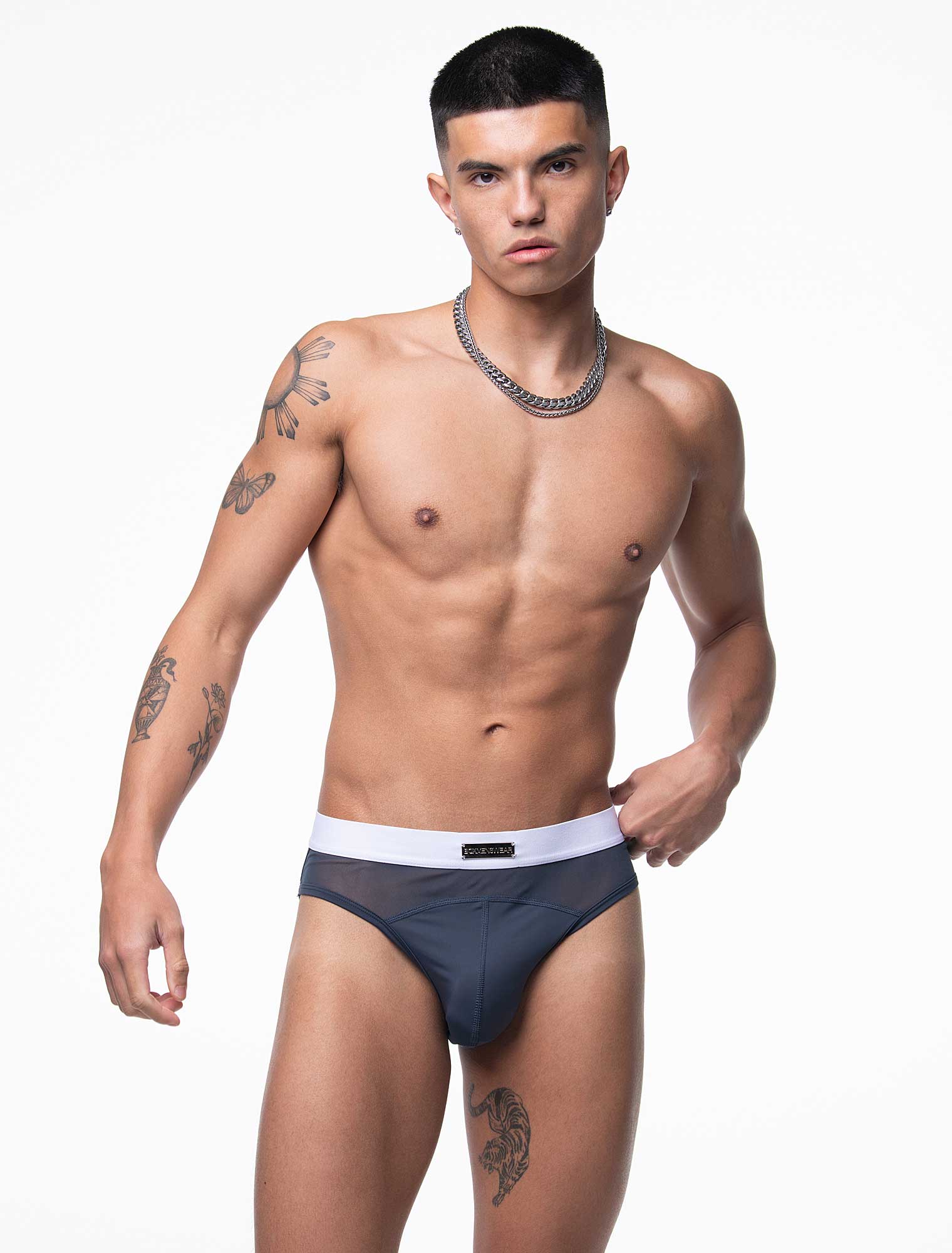 Mens Curved Mesh Briefs - Navy - Image 2