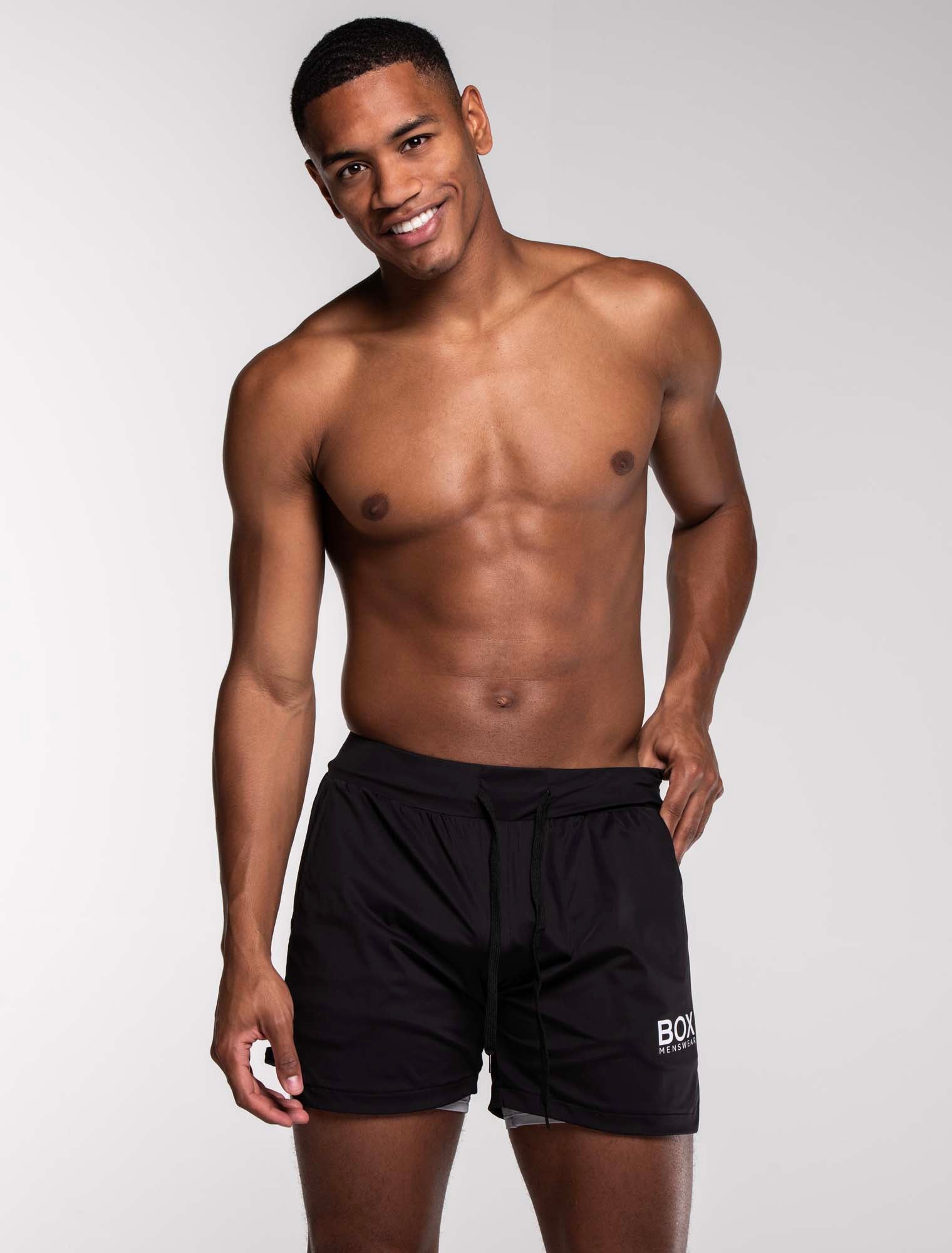 Mens Double Layer Sports Shorts - Black - Image 5