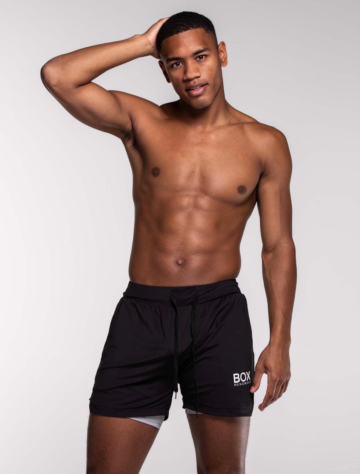 Mens Double Layer Sports Shorts - Black - Image 6