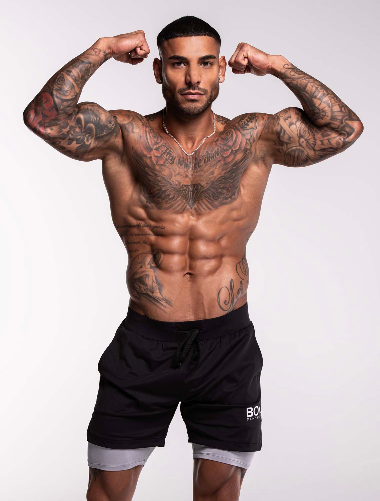 Mens Double Layer Sports Shorts - Black - Image 7