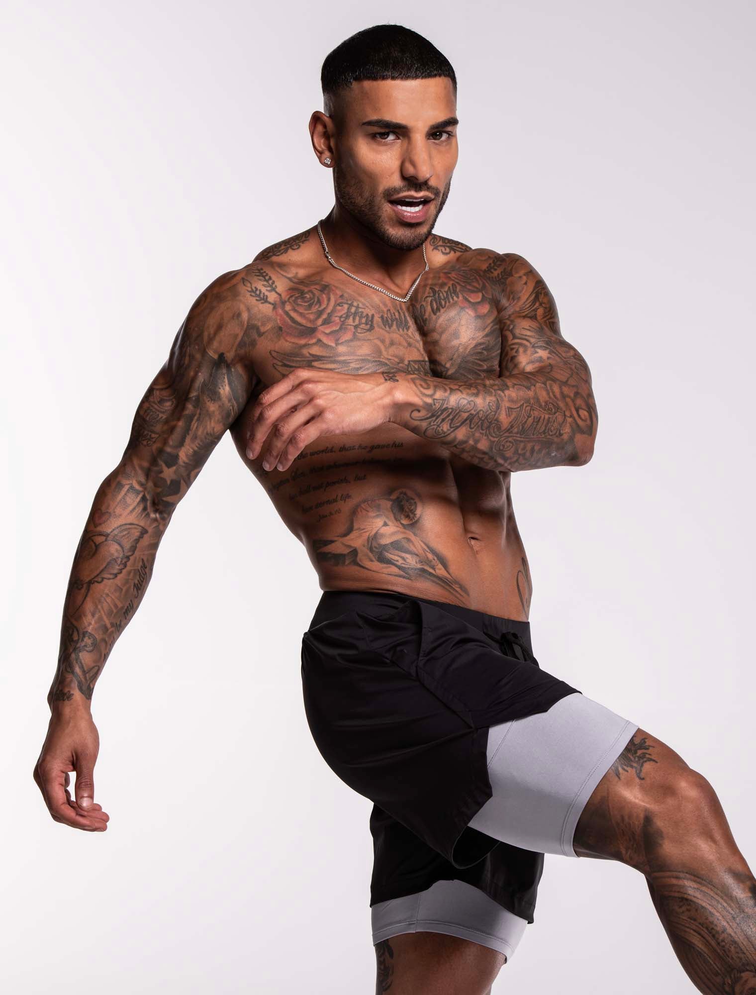 Mens Double Layer Sports Shorts - Black - Image 8