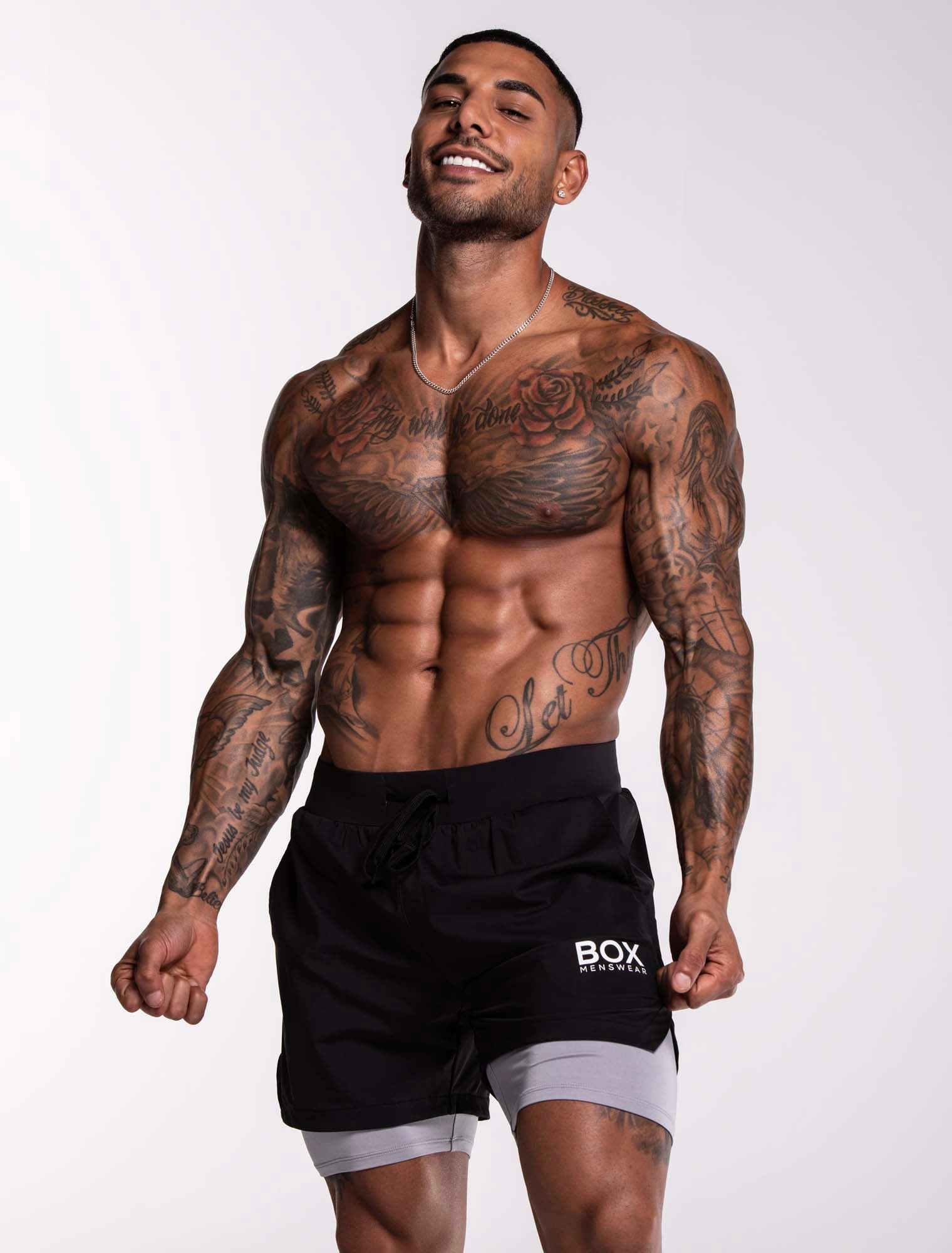 Mens Double Layer Sports Shorts - Black - Image 9