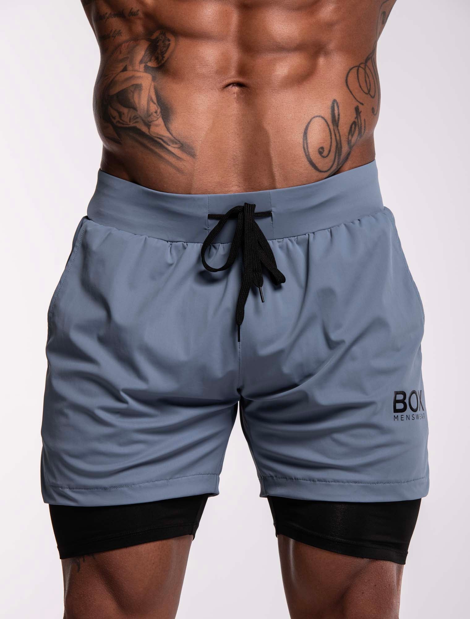 Mens Double Layer Sports Shorts - Charcoal - Image 9