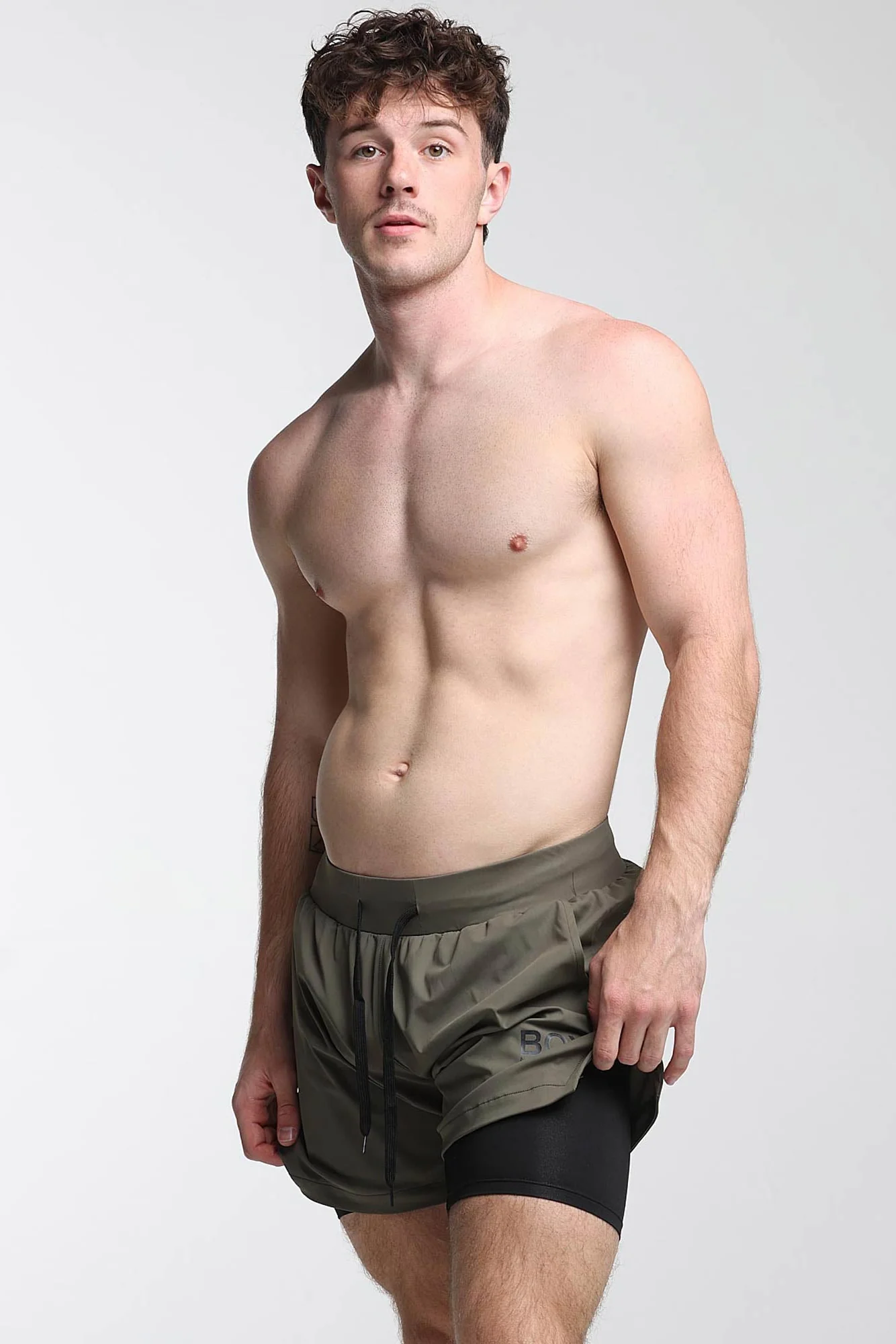 Mens Double Layer Sports Shorts - Green