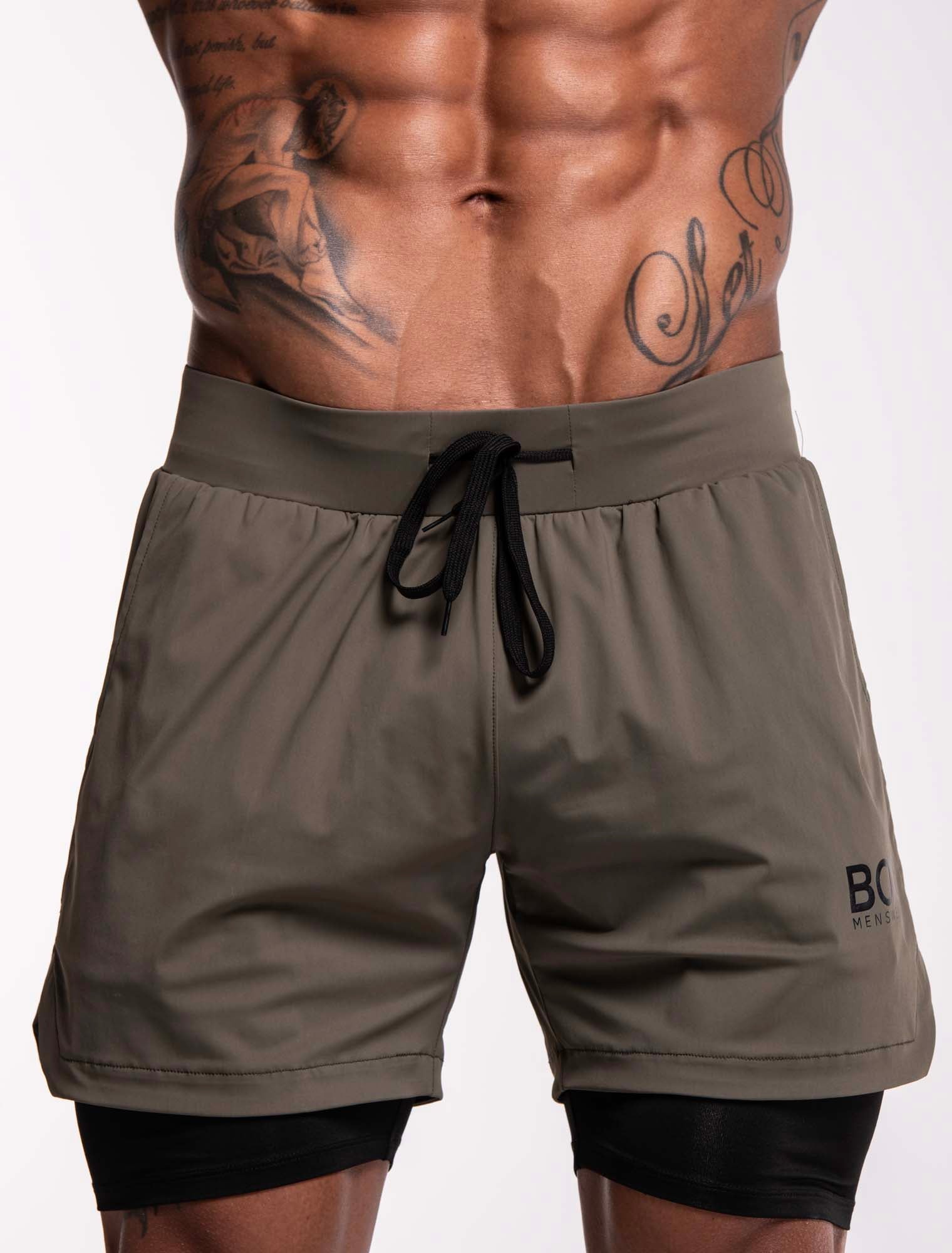 Mens Double Layer Sports Shorts - Green - Image 2