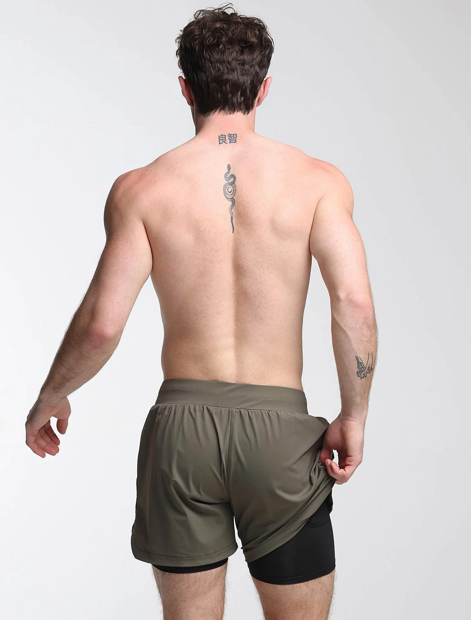 Mens Double Layer Sports Shorts - Green - Image 4