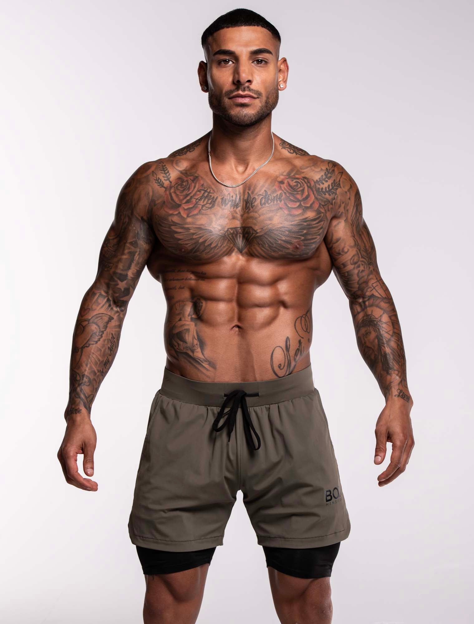 Mens Double Layer Sports Shorts - Green - Image 5