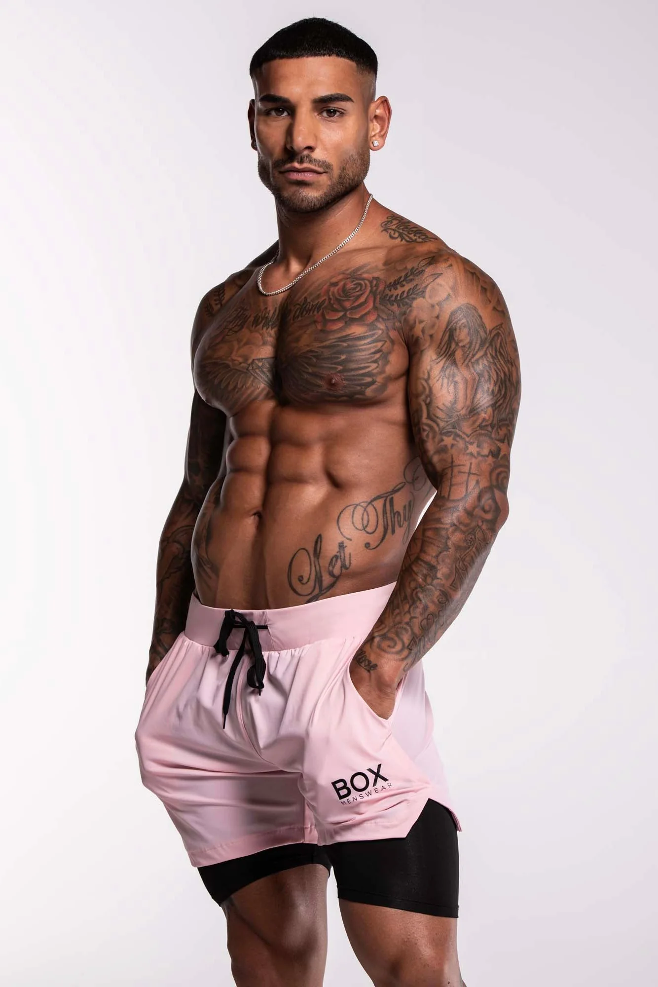 Mens Double Layer Sports Shorts - Pink