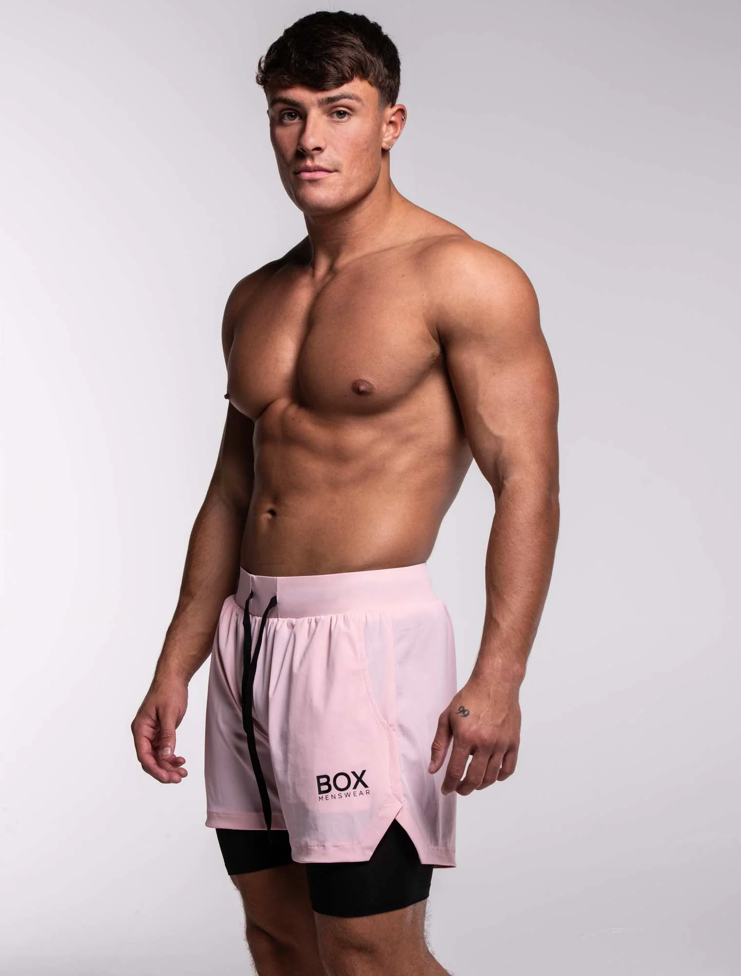 Mens Double Layer Sports Shorts - Pink - Image 12