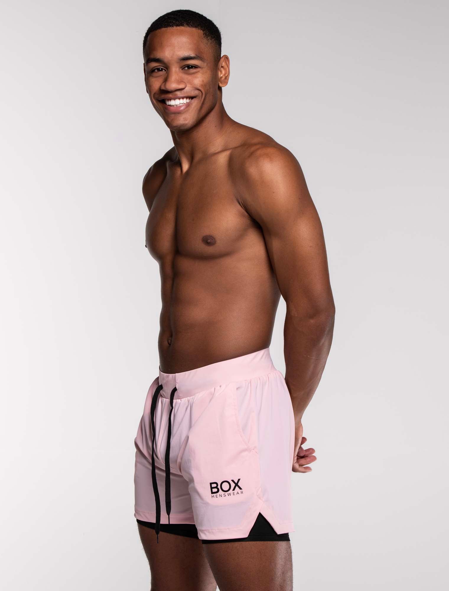 Mens Double Layer Sports Shorts - Pink - Image 13