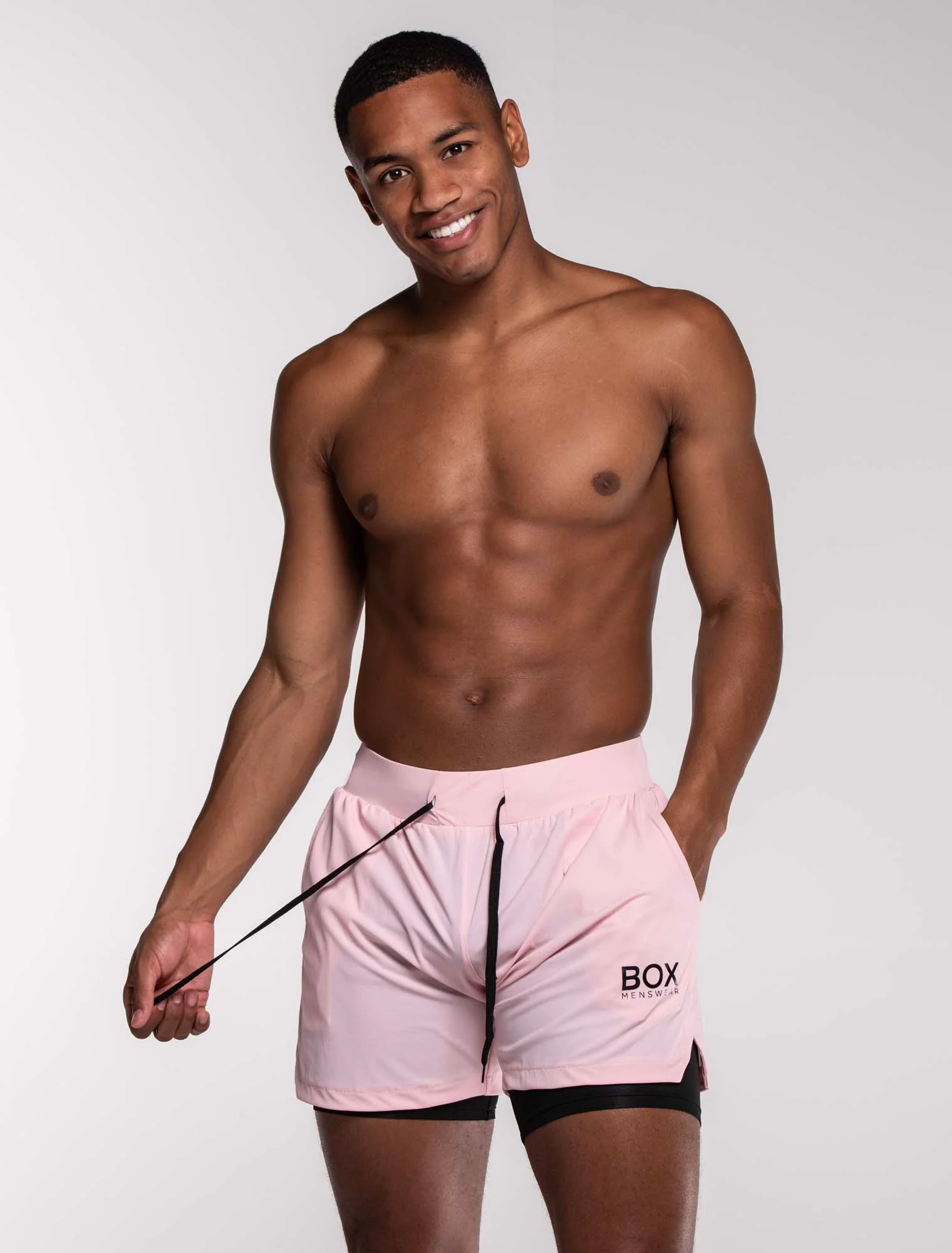 Mens Double Layer Sports Shorts - Pink - Image 8