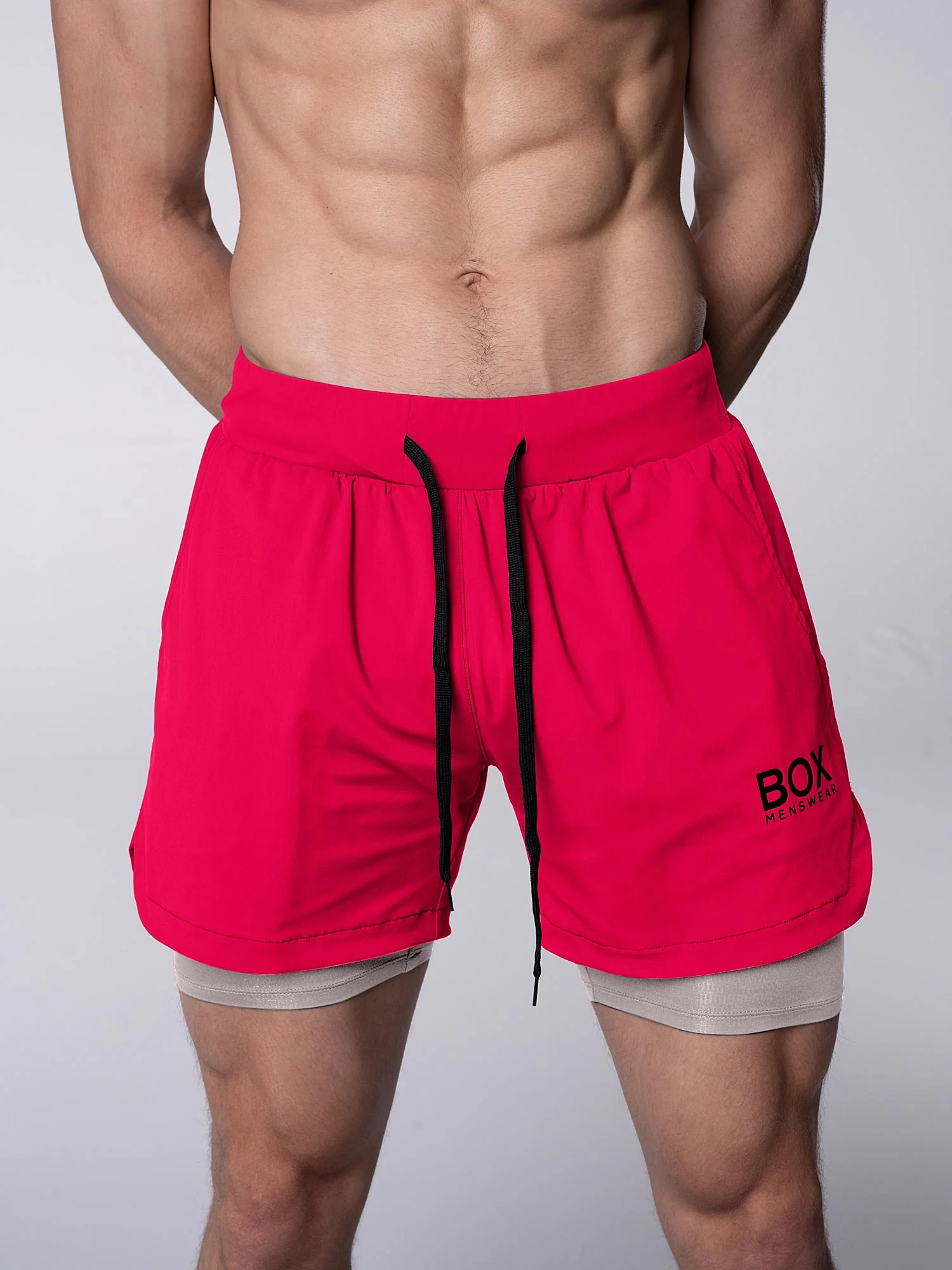 Mens Double Layer Sports Shorts - Crimson - Image 2
