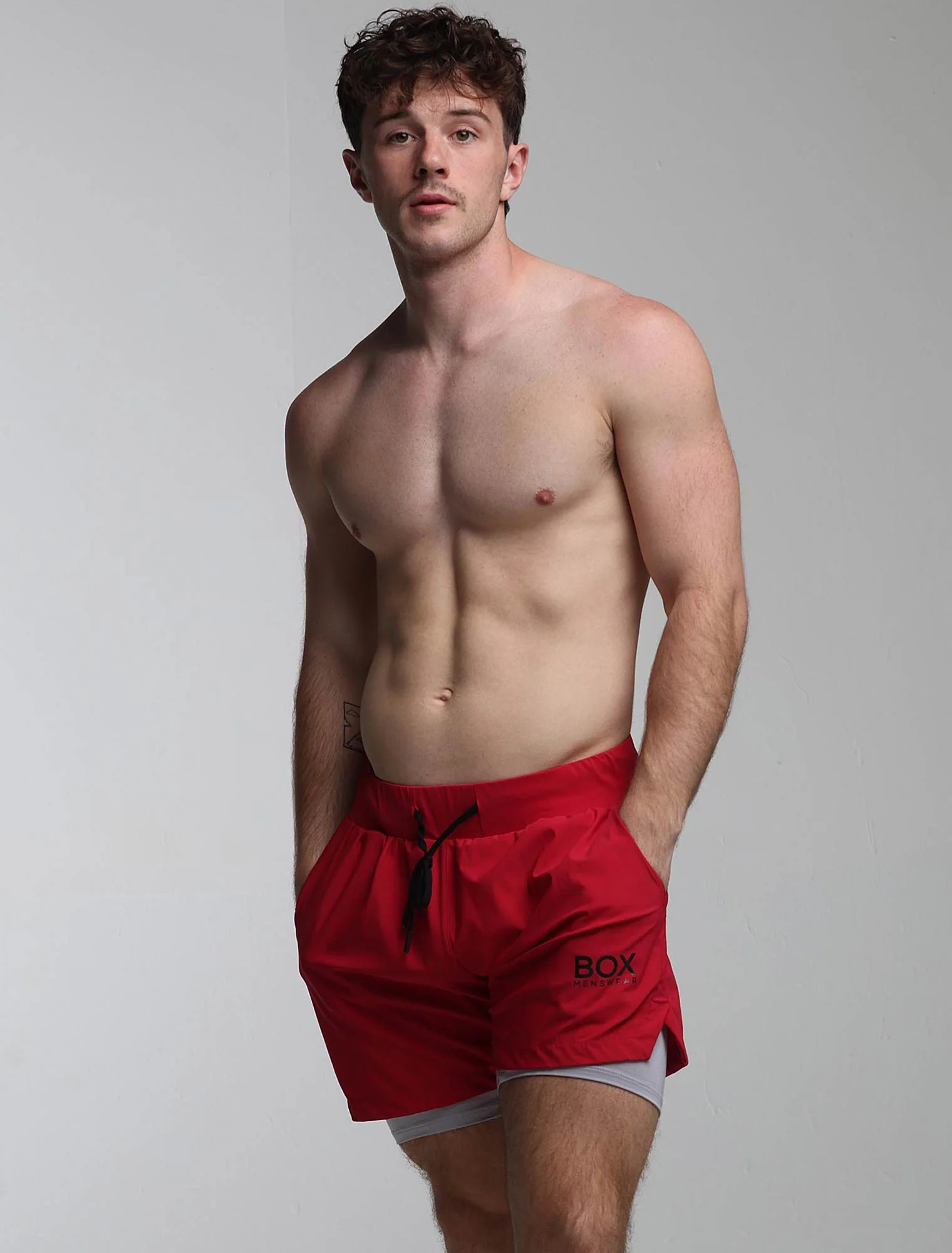 Mens Double Layer Sports Shorts - Crimson - Image 5