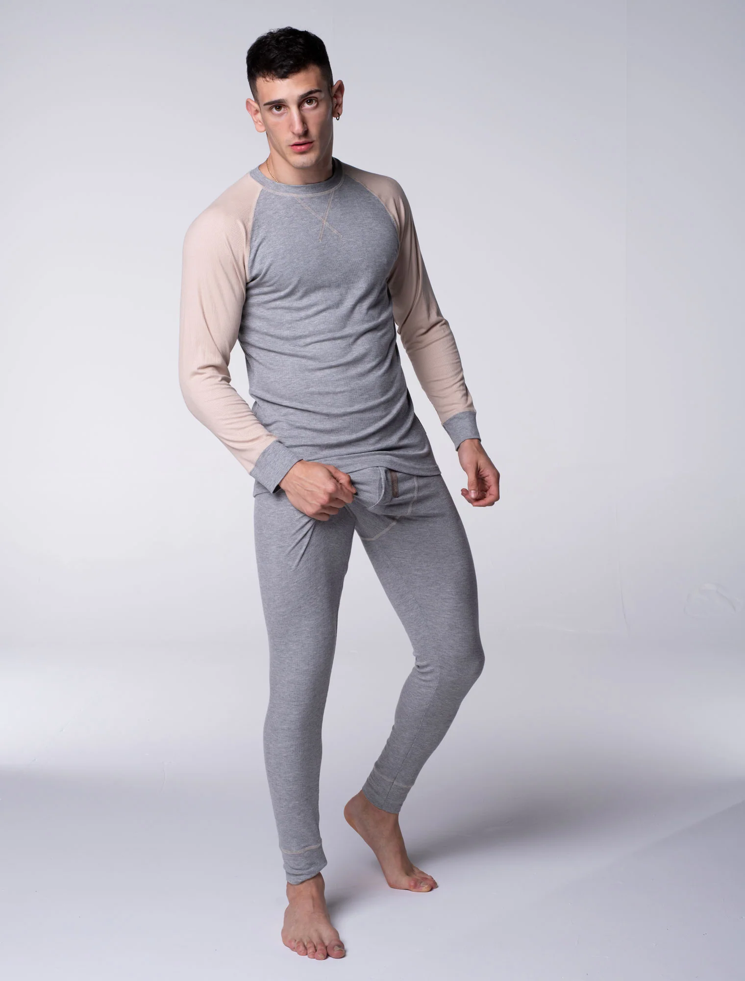 Mens Ribbed Pyjama Sets - Melange Grey - Image 5